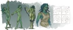 1girls female gorgon green_skin medusa multiple_poses nude nude_female scubaby snake_hair solo