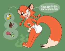 anthro diaper diaperfur dirty_feet fox foxgirl furry ice_cream lemonade smelly smelly_feet stink stink_fumes stinky stinky_feet topless twintails