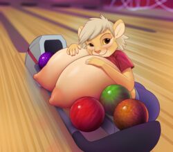 anthro areola big_breasts bowling_ball breasts brown_eyes clothed clothing cubikore felid feline female flashing gigantic_breasts huge_breasts hyper hyper_breasts lion looking_at_viewer mammal nipples pantherine smile yellow_sclera