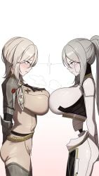 2girls big_ass big_breasts blue_eyes breasts breasts_bigger_than_head breasts_out comparing comparing_breasts completely_naked completely_naked_female completely_nude completely_nude_female faust_(limbus_company) female female_focus female_only hourglass_figure hourglass_figured_female huge_breasts large_breasts limbus_company looking_at_another looking_at_partner project_moon robot robot_girl selfcest side_view sidelocks tagme thick thick_ass thick_hips thick_legs thick_thighs thighs white_hair zer0big1