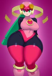 1girls ai_generated big_breasts bodysuit breasts gigantic_hips huge_breasts hyper_hips large_breasts mega_man mega_man_battle_network roll.exe wide_hips