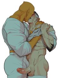 alien allen_the_alien balls bara boner bonjourdraws clothing erection gay interspecies invincible kissing male male_only muscles muscular nolan_grayson omni-man one_eye orange_body orange_skin pants_down penis viltrumite