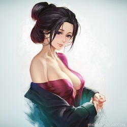 1girls big_breasts blue_eyes breasts cleavage clothed emma_(sekiro) female female_only fromsoftware haori kimono looking_at_viewer neoartcore nihongami sekiro:_shadows_die_twice solo text url watermark