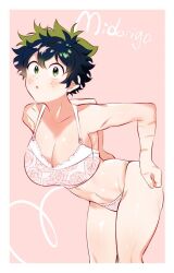 1girls adult_swim big_breasts blush boku_no_hero_academia clothing crossgender female female_deku freckles green_eyes green_hair izuku_midoriya leaning_forward looking_at_viewer midoriya_izuku my_hero_academia rule_63 short_hair thighs toonami underwear