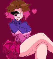 bete_noire betty_noire big_boobs big_breasts breasts brown_hair glitchtale legs pink_eyes pink_hair pink_heart pink_sweater purple_sweater red_eyes red_hair red_skirt skirt sky_(artist) thighs undertale undertale_au undertale_fanfiction