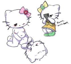 anthro being_watched cowgirl_position cuff_(restraint) dear_daniel domestic_cat english_text felid feline felis female from_front_position group handcuffs heart_eyes heart_symbol hello_kitty hello_kitty_(character) hello_kitty_(series) kitty_white kittystarr looking_at_another male male/female mammal metal_cuffs mimmy_white on_bottom on_top recording restraints sanrio sex slightly_chubby text trio voyeur