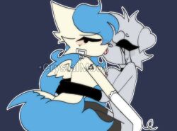 animation_meme_community artist_upload blue_hair breasts crystalmess_(artist) furry lesbian_couple lesbian_kiss memory_(piggy) piggy_(game)