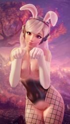 bangs blender breasts breasts_pressed_together bunny_ears bunnysuit completely_nude cosplay covered_navel d.va elbow_gloves eyelashes face_markings female female_only fishnet fishnets forceballfx gloves hana_song head_tilt headset latex legs_together leotard lip_gloss long_hair overwatch overwatch_2 paw_pose pink_lipstick purple_eyes pussy shaved_pussy smile thighs transparent watermelon_d.va whisker_markings white_gloves white_hair x-ray