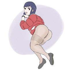 anus artist_request ass big_ass black_eyes blue_hair female looking_at_viewer looking_back pussy thick_thighs vella_wilde yiik:_a_postmodern_rpg