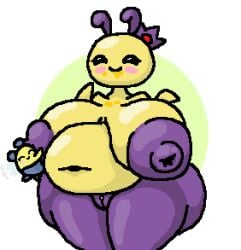 2024 antennae_(anatomy) anthro bee bee_girl bee_humanoid belly big_areola big_ass big_belly big_nipples big_thighs blobee chubee closed_eyes crown crown_only fakémon female female_only fetishmon honey honey_(food) huge_ass huge_breasts overweight_female palafinthe24th pokémon_(species) purple_areola purple_nipples queen_bee two_tone_body