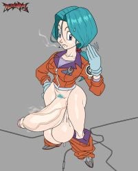 1futa balls big_balls big_penis bottomless breasts bulma_briefs clothed clothing dragon_ball dragon_ball_z erection futa_only futanari future_bulma half-dressed huge_balls huge_cock huge_penis huge_testicles human large_penis light-skinned_futanari light_skin pants_down partially_clothed partially_retracted_foreskin penis pubes redalarm solo standing sweat uncut veiny_penis