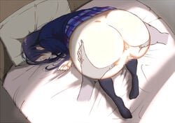 airu_(egaumakunareru) all_fours anus ass ass_grab bangs bed bed_sheet blue_hair blush censored closed_mouth commentary_request female hair_between_eyes long_hair long_sleeves love_live! love_live!_school_idol_project mosaic_censoring no_panties no_shoes on_bed otonokizaka_school_uniform pillow presenting pussy school_uniform sleep_molestation sleeping solo_focus sonoda_umi spread_pussy top-down_bottom-up