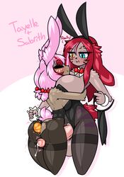 1futa 1girls anthro ass big_breasts big_penis breasts bunny_ears bunny_girl bunnysuit cleavage dickgirl easter erection fat_cock female final_fantasy final_fantasy_xiv futa_on_female futanari intersex large_breasts limebreaker miqo'te penis sabrith_ebonclaw sex_toy tayelle_ebonclaw thigh_sex