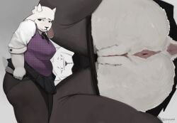 anthro anus ass big_ears bottom_pov bovid caprine clothing fangs female genitals goat hi_res horn legwear mammal pussy solo stockings stopych tail teeth toby_fox toriel white_body_hair