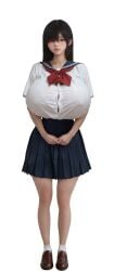 1girls ai_generated asian_female big_breasts breasts busty busty_female chuchubaa female full_body high_resolution highres huge_breasts japanese_female realistic scared scared_expression scared_face schoolgirl shy tagme worried worried_expression