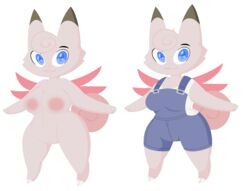 :3 anthro asinfuljamboree big_breasts blue_eyes breasts clefable clothed clothing fan_character female fur furry hi_res looking_at_viewer ms_paint nintendo nipples nude pokémon_(species) pokemon pussy slightly_chubby smile thick_thighs video_games