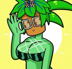 beach big_breasts blaster_master blaster_master_zero blaster_master_zero_2 flower kanna_(blaster_master) plantie therobberrobert watermelon_bra watermelon_nets