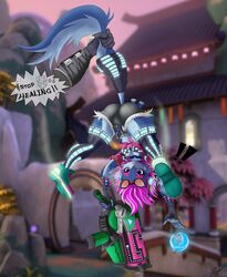 1boy 1girls androxus_(paladins) ass_up blue_fur canine faceless_male female fox hi-rez_studios paladins pepper_(paladins) purple_hair tail tail_grab