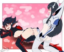 2girls absurdres bangs black_hair black_legwear blue_eyes blush boots breasts cabronpr dildo embarrassed eyebrows female female_only high_heel_boots high_heels highres human incest junketsu kill_la_kill kiryuuin_satsuki legwear long_hair looking_at_another matoi_ryuuko medium_breasts multicolored multicolored_hair multiple_girls open_mouth pussy red_hair senketsu short_hair sisters spread_legs strap-on streaked_hair thick_eyebrows thigh_boots thighhighs tomboy two-tone_hair uncensored v-shaped_eyebrows very_long_hair white_legwear yuri