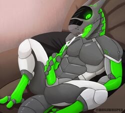 android anthro ass biceps chair cum cum_in_mouth cum_in_own_mouth cum_inside cum_on_self digitigrade dragon erection green_eyes green_tongue looking_down lying machine male male_only masturbation on_back open_mouth orgasm pecs penis pillow recliner reclining robot saliva slit_pupils solo spreading synth tapering_penis tongue wallswhisper