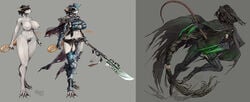 2girls anthro_only female female_only furry kiguryu muscular_female rat_girl skaven warhammer_(franchise) warhammer_fantasy weapon