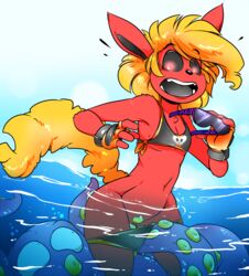 1girls ambiguous_gender anthro anthrofied areola beach bikini breasts cinnamon_swirl cleavage duckdraw eeveelution female female_focus female_only flareon furry interspecies nintendo nipples octillery octopus original original_character pokémon_(species) pokemon pokemon_gsc pokemon_rgby pussy size_difference small_breasts smaller_female wide_hips