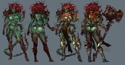 abs armor ass crown flaccid futa_only futanari green_nipples green_penis green_skin hammer horns intersex kiguryu muscular muscular_futanari red_hair spikes tail vilinneth weapon