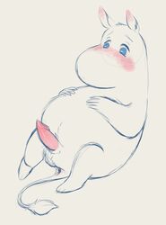 2019 absurd_res animal_genitalia anthro balls blush fluffy fuzzy hi_res male male_only moomin moomintroll paws penis sheath slightly_chubby the_moomins