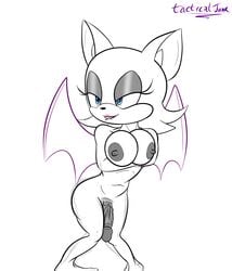 1futa anthro bat bat_wings bimbo black_and_white futanari intersex large_areolae large_breasts rouge_the_bat solo_futa sonic_(series) tacticaljunk