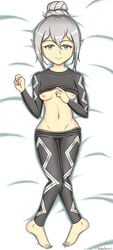 barefoot breasts elf fire_emblem fire_emblem_fates hair_bun kana_(fire_emblem) kana_(fire_emblem)_(female) looking_at_viewer nintendo shirt_lift small_breasts