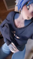 3d 3d_(artwork) 3d_animation abs animated anthro anthro_female areola areolae blue_body blue_fur blue_hair blush breast_grab breasts breasts_out canid canine clothing digital_media_(artwork) english_description fangs female fox fur furry furry_female genitals grabbing_own_breast hair hand_on_breast krystal large_breasts looking_at_viewer mammal medium multicolored_body multicolored_fur navel nintendo nipples no_sound sanomaly short_playtime solo star_fox tagme teal_eyes teeth text_on_body tongue tongue_out twitter_link two_tone_body two_tone_fur undressing undressing_self video vulva warfare_krystal warfare_machine warfaremachine white_body white_fur