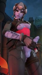 1futa 3d blizzard_entertainment breasts dreamrider futa_only futanari holding_penis intersex large_penis looking_at_viewer overwatch solo tattoo widowmaker