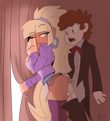 1boy 1boy1girl 1girls 2019 aged_up ass bangs big_hair bigdad blonde_hair blue_eyes blunt_bangs brown_eyes brown_hair cropped_jacket dipper_pines disney disney_channel dress fanon_couple female gravity_falls light-skinned_male long_hair male pacifica_northwest penis sex short_hair skirt_lift straight straight_hair suit tan-skinned_female tanline tanlines thighhighs vaginal very_long_hair waist_belt