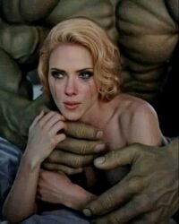 1boy 1girls ai ai-created ai_art ai_assisted ai_generated bigger_male black_widow_(marvel) blonde_female blonde_hair buff celebrity crying crying_while_penetrated crying_with_eyes_open hulk laying_on_stomach lying_on_stomach makeup makeup_running marvel marvel_cinematic_universe monster monster_on_female monster_rape monster_sex naked naked_female nude nude_female on_stomach prone prone_bone prone_bone_position prone_position pronebone raped_by_monster real_person realistic running_makeup runny_makeup scarlett_johansson size_difference smaller_female strong superhero superheroine tears tears_in_eyes