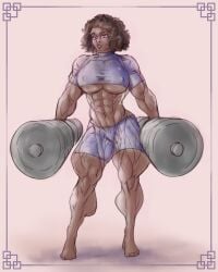 abs anarchium biceps breasts dark_skin female muscles muscular muscular_arms muscular_female muscular_legs muscular_thighs weights