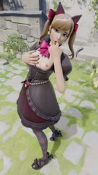 3d alternate_costume black_cat_d.va blizzard_entertainment breasts breasts_out d.va dreamrider exposed_breasts female finger_in_mouth fully_clothed hand_on_breast nipples overwatch skirt solo twintails