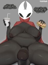 1futa 2_horns 5_fingers absurd_res areola arthropod balls beverage big_areola big_breasts black_areola black_body black_nipples bodily_fluids breasts clothing erection fingers food futa_only futanari genital_fluids genitals gynomorph hair hi_res holding_beverage holding_food holding_object hollow_knight hollow_knight_(franchise) horn hornet_(hollow_knight) humanoid_penis intersex looking_at_viewer navel nipples oral_request penis precum red_clothing requesting sex_request simple_background slightly_chubby solo sweat sweatdrop team_cherry text torpedo_breasts vein veiny_penis vexyfursure weight_gain