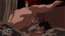 2boys abs anal animated back bakugou_katsuki bed bedroom blonde_hair blush boku_no_hero_academia breaking broken_bed bubble_10119 candle freckles green_hair izuku_midoriya katsuki_bakugo lying midoriya_izuku my_hero_academia on_bed pectorals pillow scar sex shounen_jump sweat yaoi