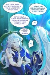 2boys big_pecs fan_design genshin_impact intersex k0shpy long_hair male male/male neuvillette_(genshin_impact) scylla_(genshin_impact) talking vent white_hair yaoi