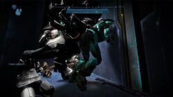 1boy 1girls 3d against_wall anon70087_(artist) arm_behind_back armor clothed_sex elite_(halo) female female_human female_spartan_(halo) halo_(series) halo_reach human imminent_rape imminent_sex male male_sangheili_(halo) rape sangheili spartan_(halo) straight