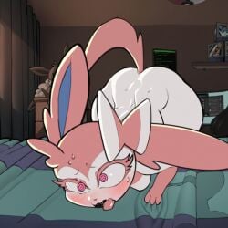 1boy 1girl ahe_gao animated ass_jiggle bed blush cumming cumming_while_penetrating female_penetrated femboy feral gif implied_penetration implied_sex intense_orgasm jiggle long_ears lost_in_pleasure lost_in_the_sauce male male/female male_only male_sylveon overwhelming_orgasm overwhelming_pleasure penny_(pokemon) pink_ears pink_eyes pink_tail pokémon_(species) pokemon pokemon_(species) pokephilia ribbon smugbluefaun solo spasms spiral_eyes sweat sweatdrop sylveon tail thick_thighs