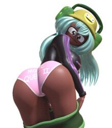 1girl 3d 3d_(artwork) 3d_animation animated ass ass_focus big_ass big_breasts blue_hair bouncing_ass bouncing_breasts dark-skinned_female dark_ass dark_skin dolly_dimpley female female_only gif hat headphones huge_breasts large_breasts long_hair looking_at_viewer looking_back on_model panties pants_down pink_panties pink_underwear shaking shaking_ass shaking_breasts shaking_butt shaved_pussy shorts_down smiling_friends smiling_friends_self_inserts solo solo_female tagme throwing_it_back transparent_background twerking underwear wyerframez
