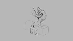 16:9 2018 anthro anus ass breasts canid canine clothing collar digitigrade eyewear female fox glasses grey_background hair legwear long_hair looking_at_viewer mammal maxine monochrome nipples simple_background smile snout solo stockings watsup