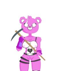 1girls bear breasts cuddle_team_leader fortnite furry mammal no_bra no_panties notarealdoctor pickaxe pink_fur pussy straps tagme