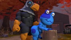 amphibian animal_crossing aquiline autumn avery_(animal_crossing) beak big_dom_small_sub bird blue_body blue_nipples blue_penis blue_skin blue_spots bullfrog chubby chubby_anthro chubby_male closed_eyes dark_blue_skin doggy_style duo eagle exhibitionism frog gay gay_male gay_sex grey_feathers jeremiah_(animal_crossing) logdoesrenders muscular muscular_male outside outside_sex round_thighs shortstack shortstack_femboy small_sub_big_dom spotted_body squiggle_mouth taller_male thick_thighs white_feathers white_markings