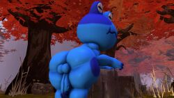 amphibian animal_crossing autumn balls ballsack bent_over blue_body blue_nipples blue_penis blue_skin blue_spots bullfrog chubby chubby_anthro chubby_male closed_eyes completely_naked completely_nude completely_nude_male dark_blue_skin erect_penis exhibitionism exposed_balls exposed_penis frog jeremiah_(animal_crossing) logdoesrenders male_only naked nude outside penis round_thighs shortstack shortstack_femboy solo spotted_body squiggle_mouth thick_thighs trees