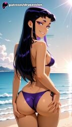 1girls 2025 ai_assisted ai_generated anime artist_name ass ass_grab beach big_ass bikini bird black_hair blackfire blue_sky boat booty breasts bust cloud dc dc_comics explicit from_behind hands_on_own_ass hi_res high_quality high_resolution highres long_hair looking_at_viewer looking_back multicolored_hair outdoors patreon patreon_username purple_bikini purple_eyes sand seagull shore side-tie_bikini sky skypassion smile solo stable_diffusion swimsuit teen_titans two-tone_hair water watermark waves