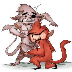 1:1 2_toes 3_toes 4_fingers absurd_res anthro balls beard claws clenched_teeth drooling duo ear_piercing ear_ring enookie eye_patch eyebrows eyewear facial_hair fangs fellatio fur grey_fur haplorhine hi_res humanoid_penis jewelry kneeling licking male mammal monkey nipples nude open_mouth oral orange_fur penile penis penis_lick piercing primate saliva sex shocked simple_background standing teeth toes tongue tongue_out unibrow webcomic white_background yaoi