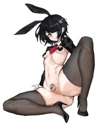 1futa animal_ears arm_support bags_under_eyes black_hair black_shoes black_shrug black_thighhighs blue_eyes breasts chastity_cage chastity_device closed_mouth commentary contrast_collar dickgirl fake_animal_ears flat_chastity_cage frown full_body futa_focus futa_only futa_sans_pussy futanari heart_pasties high_heels highres invisible_floor knee_up long_sleeves looking_at_viewer metal_chastity_cage navel necktie nude on_floor original pasties perineum playboy_bunny pumps rabbit_ears red_necktie reverse_bunnysuit reverse_outfit shoes short_hair shrug_(clothing) sidelocks simple_background sitting small_breasts small_chastity_cage small_testicles solo symbol-only_commentary testicles thick_thighs thighhighs thighs white_background yuick.han