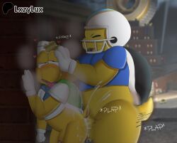 2boys 4_fingers alley american_football_uniform anal anal_sex anthro anthro_on_anthro ass balls beak belly black_shell blue_clothing blue_shirt blue_topwear blush blushing_profusely bodily_fluids bottomless bottomless_anthro bottomless_male breath brick_wall car chargin'_chuck city closed_eyes clothed clothed_sex clothing cum cum_in_ass cum_inside cum_on_butt cumshot_in_ass dominant dominant_anthro dominant_male duo fingers football_helmet football_jersey foreskin furry furry_male furry_only gay gay_sex genital_fluids genitals gloves green_shell hand_on_head hand_on_wall handwear hat headgear headwear heart_symbol hearts_around_head hi_res humanoid_genitalia humanoid_penis koopa koopa_troopa lxzylux male male/male mario_(series) motion_lines night nintendo outside_sex partially_clothed partially_clothed_anthro partially_clothed_male partially_retracted_foreskin penetration penis pinned pinned_to_wall plap public public_sex reptile sailor_cap sailor_uniform scalie sex shell shirt shoving slightly_chubby submissive submissive_anthro submissive_male sweat sweatdrop tail tears tears_of_pleasure tongue tongue_out topwear turtle_shell vehicle wall_(structure) yaoi yellow_balls yellow_body yellow_penis